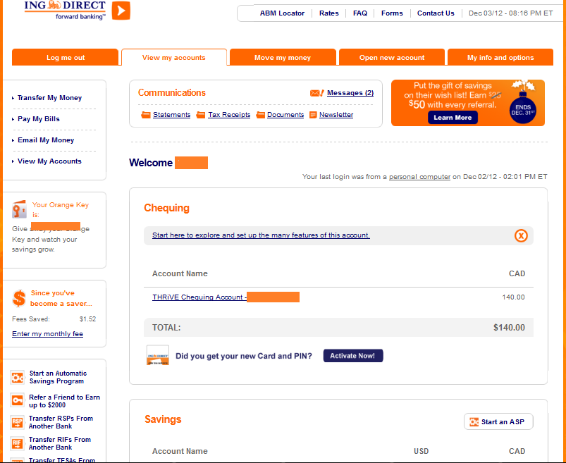 ING Direct Canada Online Banking