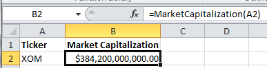 Market capilization of Exxon Mobil in Excel